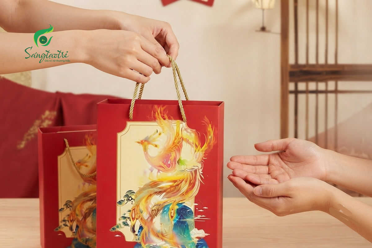 Hộp quà Tết màu đỏ họa tiết phượng hoàng - Ảnh 2
